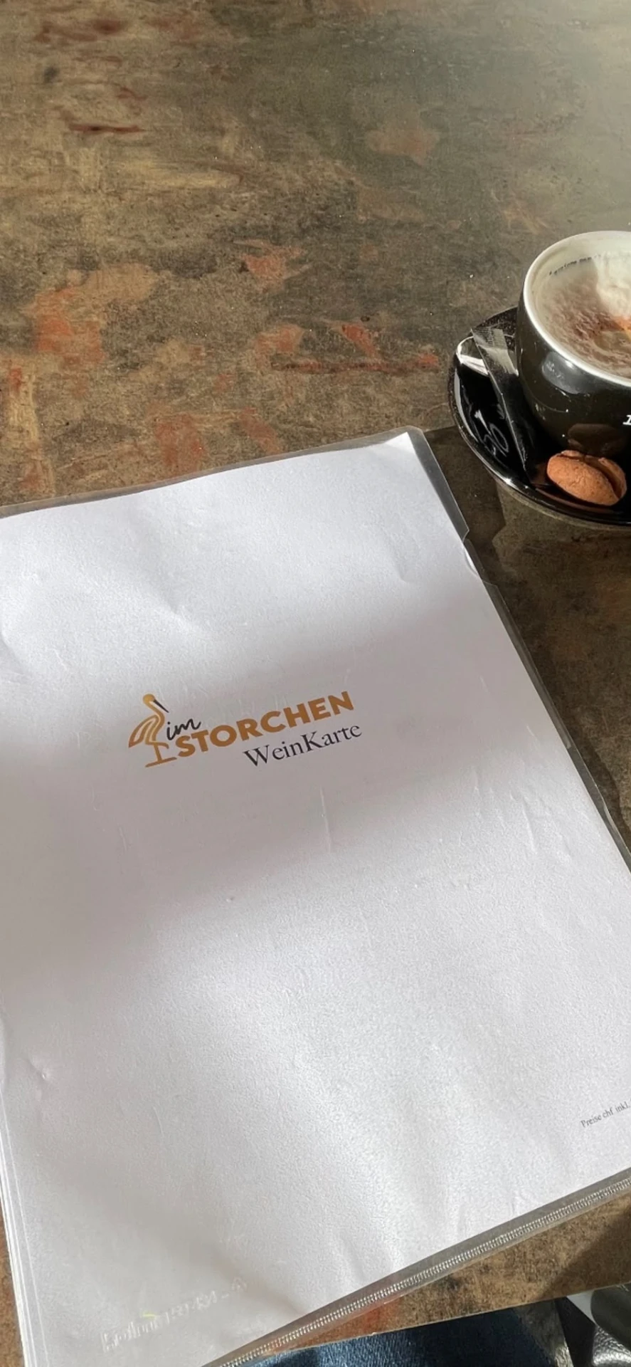 Weinkarte im Storchen Schönenwerd